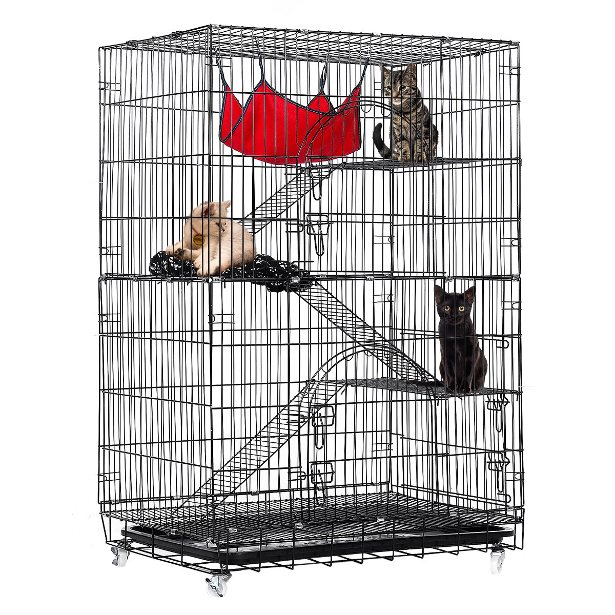 PawGiant 4-Tier Cat Cage, Cat Playpen Kennel Crate Chinchilla Rat Box Cage Enclosure with Ladders, Platforms Beds, Latches Tray Hammock (image for) PawGiant 4-Tier Cat Cage, Cat Playpen Kennel Crate Chinchilla Rat Box Cage Enclosure with Ladders, Platforms Beds, Latches Tray Hammock